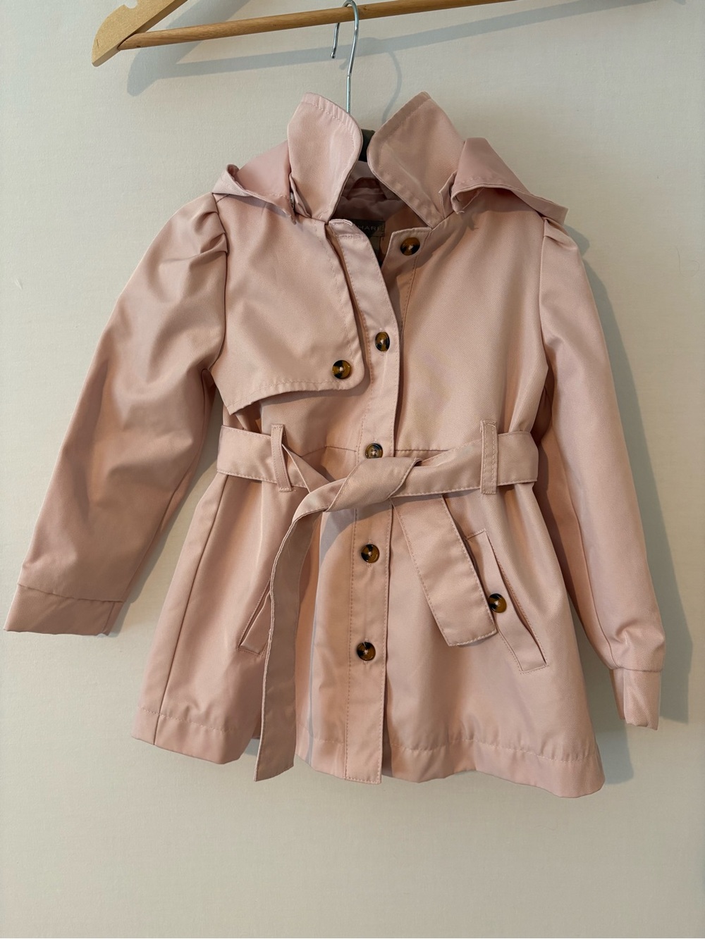 Girls Pale Pink Belted Trench Coat